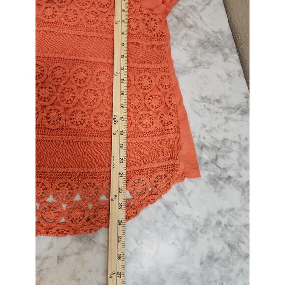 Crown & Ivy Women's Orange Crochet Short Sleeve Round Neck Blouse‎ Petite Medium - Picture 6 of 6